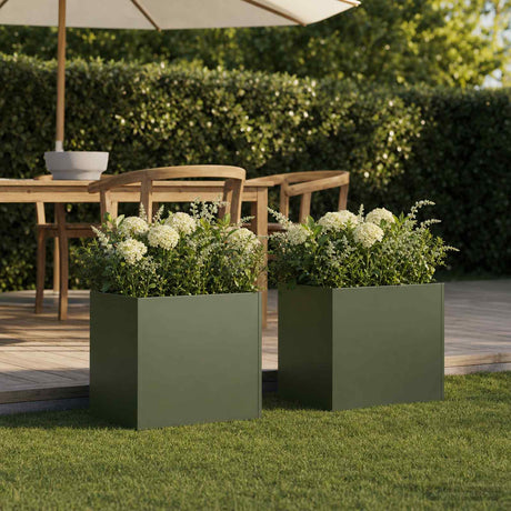 Vidaxl plantenbak 2 st olijfgroen 20 x 20 x 20 cm koudgewalst staal