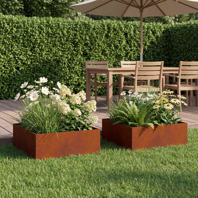 Vidaxl plantenbak 2 st roestkleurig 60 x 60 x 20 cm weervast staal