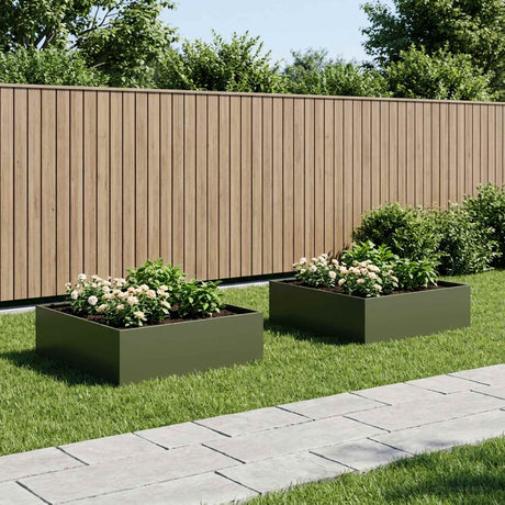Vidaxl plantenbak 2 st olijfgroen 80 x 80 x 30 cm koudgewalst staal