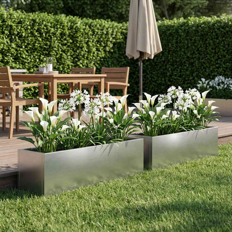 Vidaxl plantenbak 2 st zilver 80 x 20 x 20 cm roestvrij staal