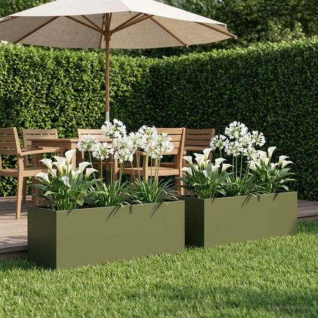 Vidaxl plantenbak 2 st olijfgroen 80 x 30 x 30 cm koudgewalst staal