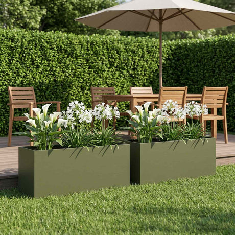 Vidaxl plantenbak 2 st olijfgroen 100 x 40 x 40 cm koudgewalst staal