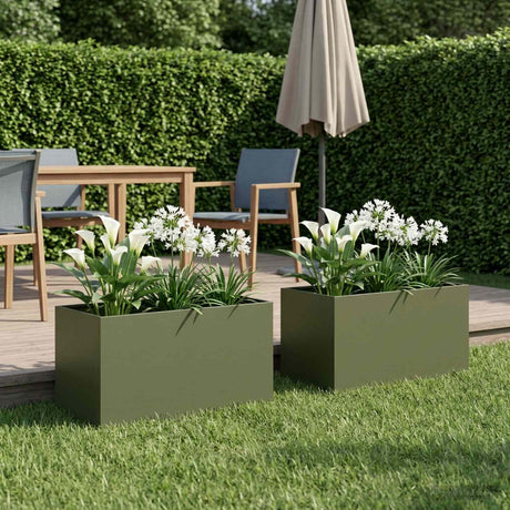 Vidaxl plantenbak 2 st olijfgroen 100 x 50 x 50 cm koudgewalst staal