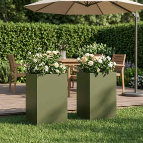 Vidaxl plantenbak 2 st olijfgroen 40 x 40 x 50 cm koudgewalst staal