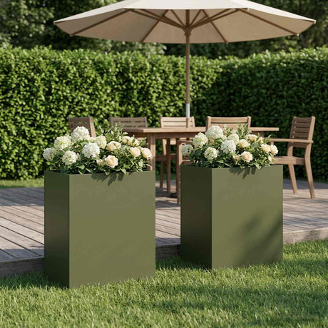 Vidaxl plantenbak 2 st olijfgroen 40 x 30 x 50 cm koudgewalst staal
