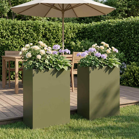 Vidaxl plantenbak 2 st olijfgroen 40 x 30 x 75 cm koudgewalst staal