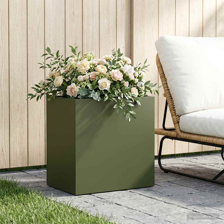 Vidaxl plantenbak olijfgroen 50 x 30 x 40 cm koudgewalst staal
