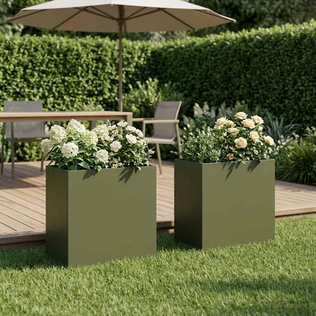 Vidaxl plantenbak 2 st olijfgroen 50 x 30 x 40 cm koudgewalst staal