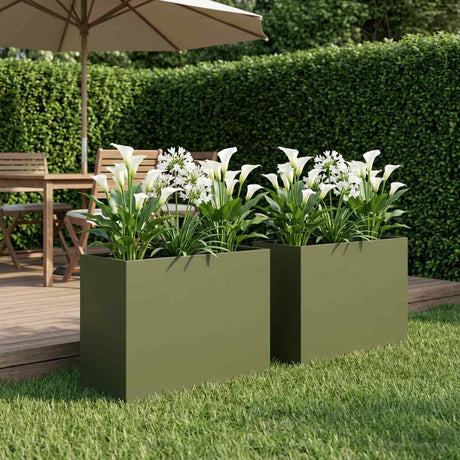 Vidaxl plantenbak 2 st olijfgroen 60 x 30 x 40 cm koudgewalst staal