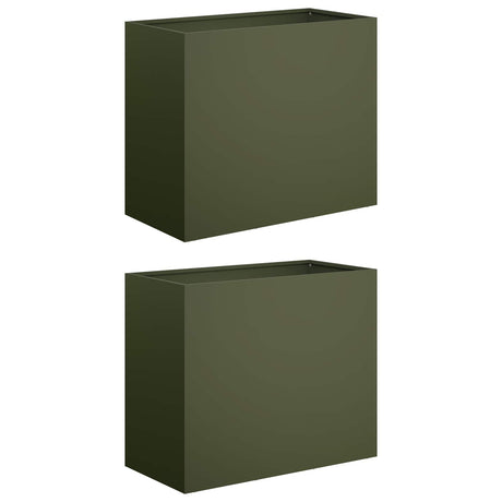 Vidaxl plantenbak 2 st olijfgroen 60 x 30 x 50 cm koudgewalst staal