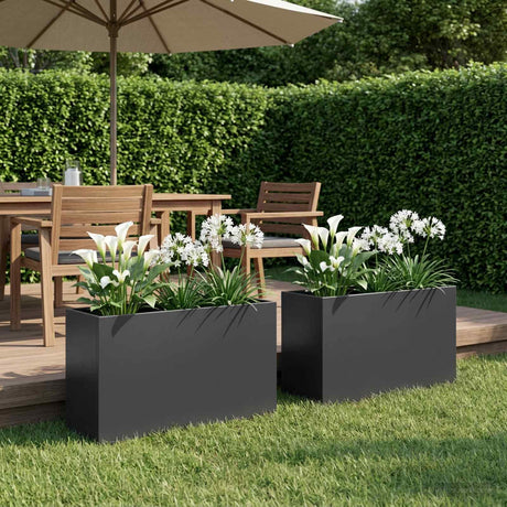 Vidaxl plantenbak 2 st zwart 80 x 30 x 40 cm koudgewalst staal