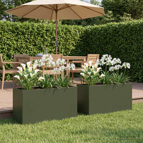 Vidaxl plantenbak 2 st olijfgroen 80 x 30 x 40 cm koudgewalst staal