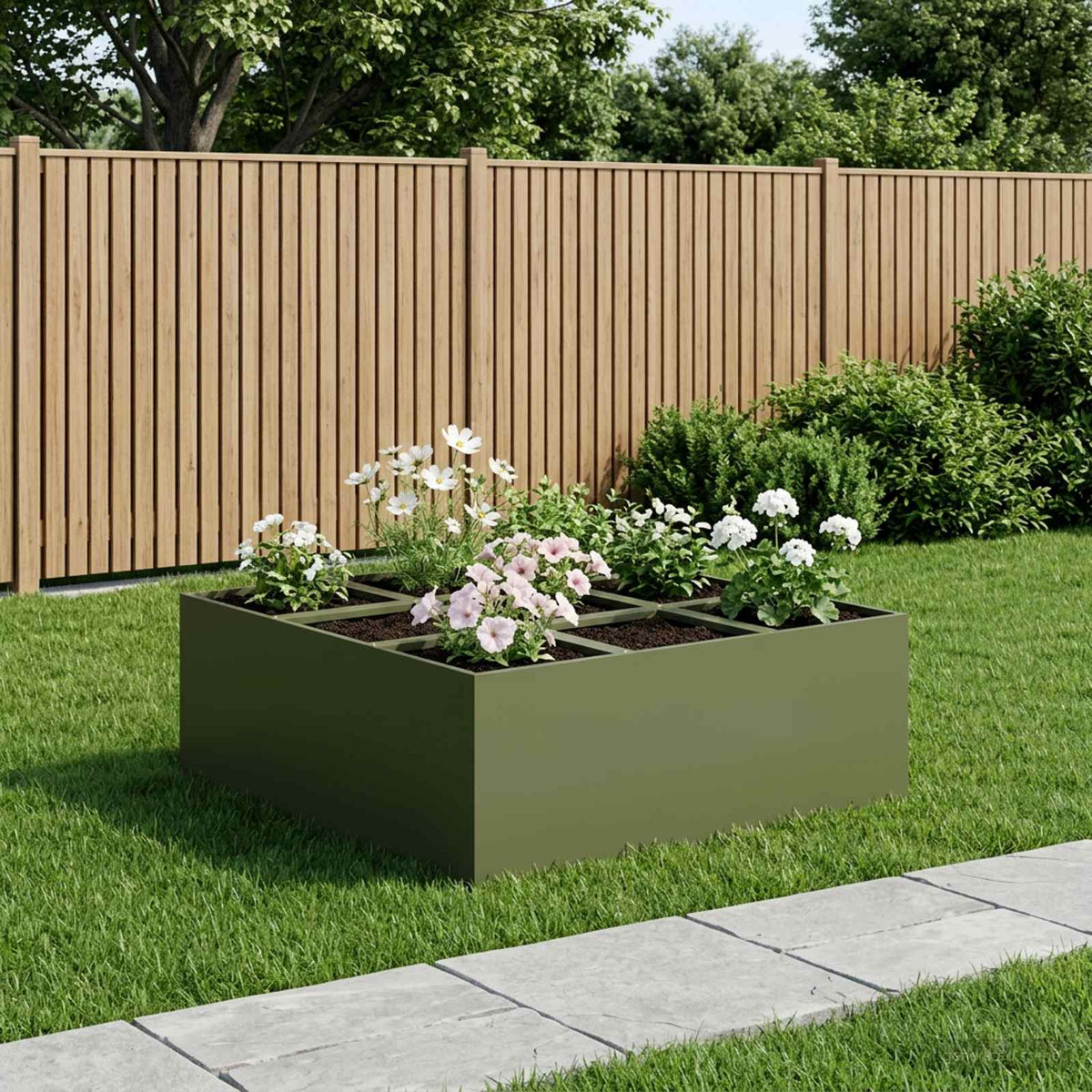 Vidaxl plantenbak olijfgroen 100 x 100 x 20 cm koudgewalst staal
