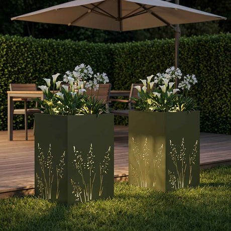 Vidaxl plantenbak 2 st olijfgroen 50 x 50 x 75 cm koudgewalst staal
