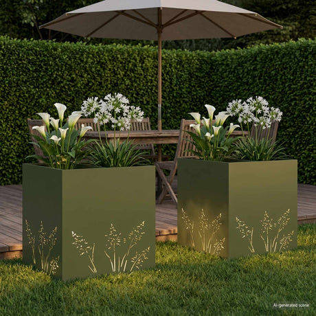 Vidaxl plantenbak 2 st olijfgroen 50 x 50 x 49 cm koudgewalst staal