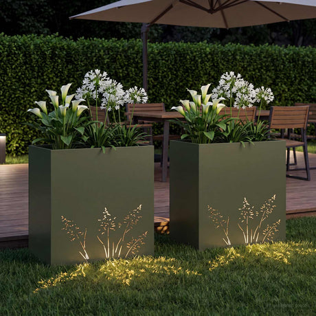 Vidaxl plantenbak 2 st olijfgroen 50 x 30 x 49 cm koudgewalst staal