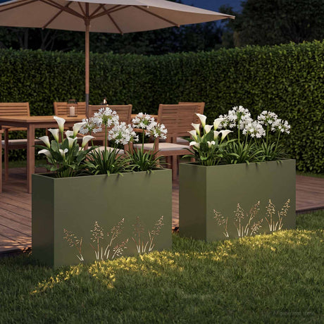 Vidaxl plantenbak 2 st olijfgroen 80 x 20 x 49 cm koudgewalst staal