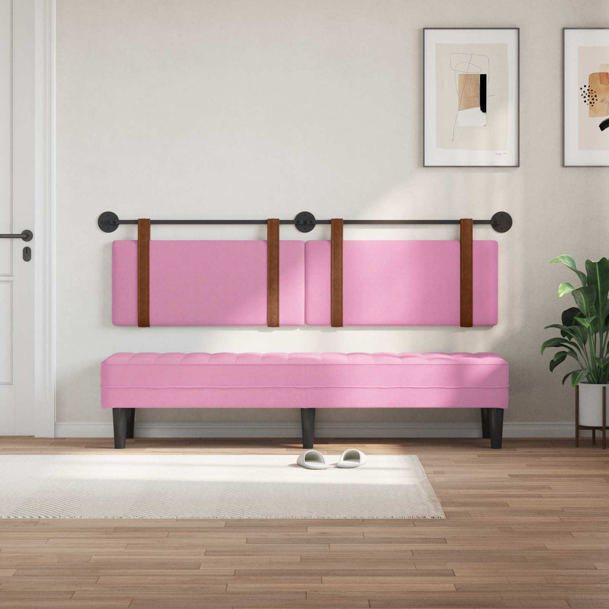 Vidaxl hangend hoofdbord roze antiek pu