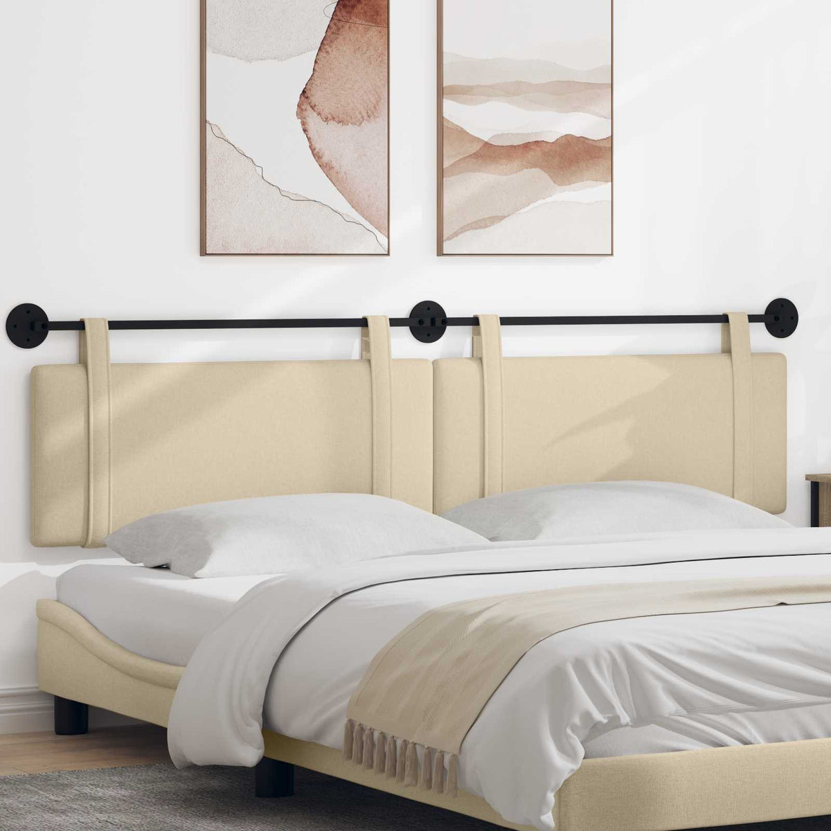 Vidaxl hangend hoofdbord crème stof