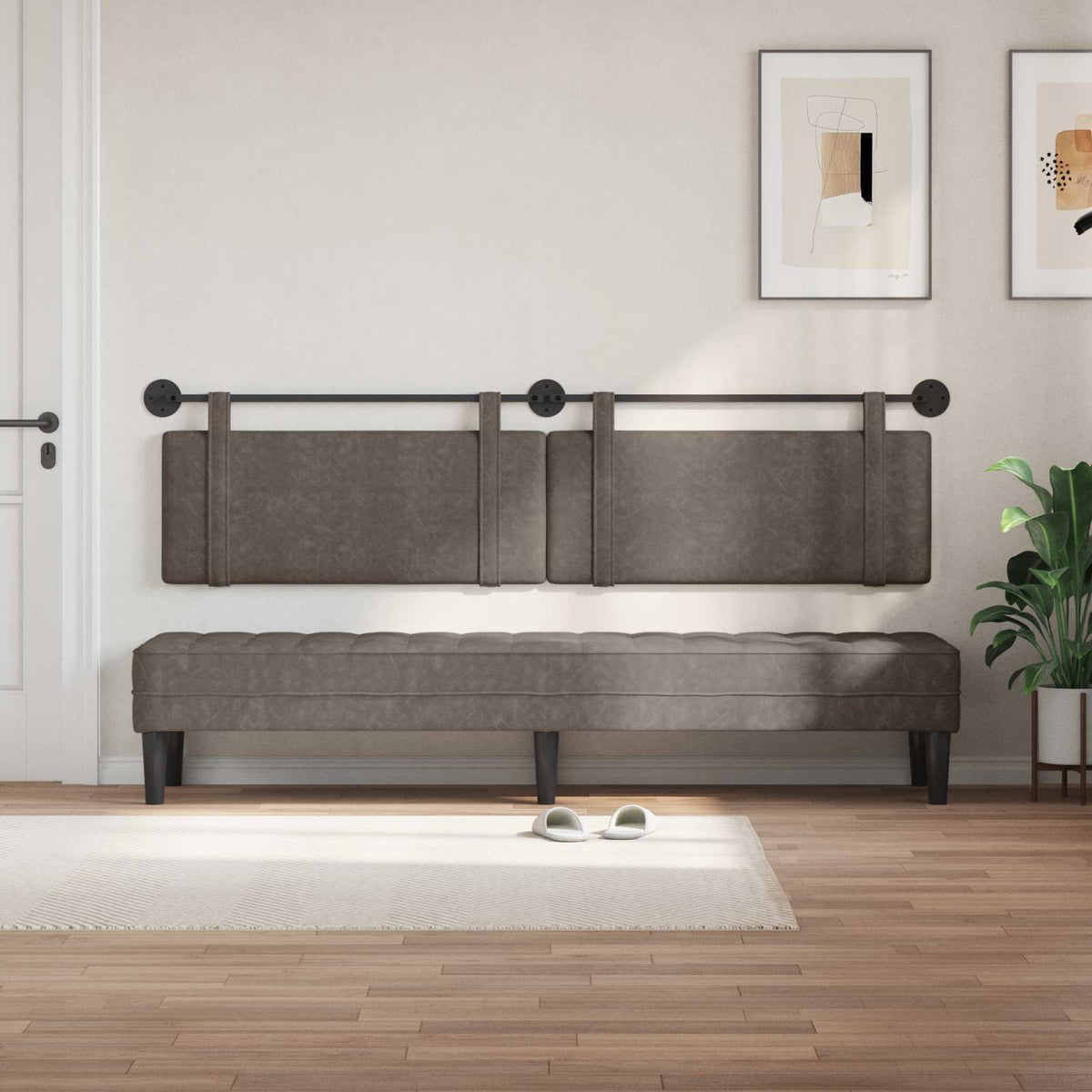 Vidaxl hangend hoofdbord grijs antiek pu