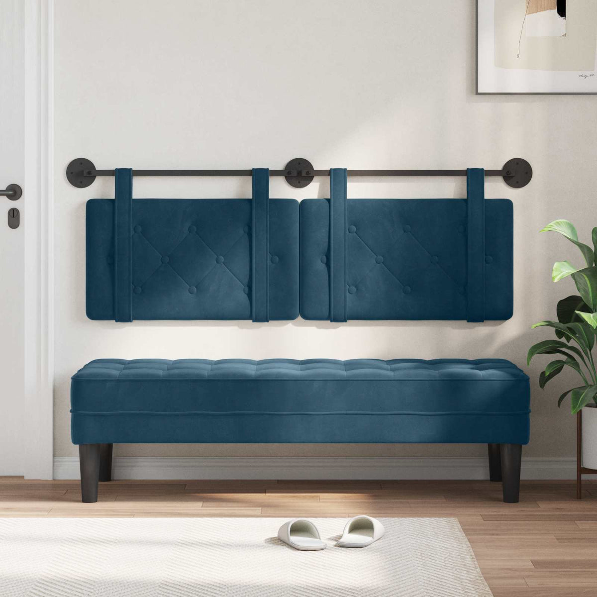Vidaxl hangend hoofdbord blauw fluweel