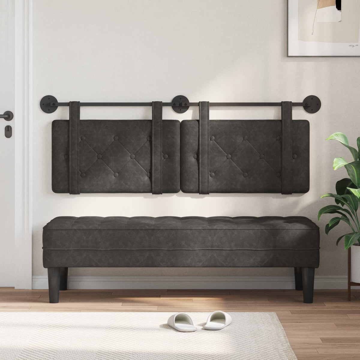 Vidaxl hangend hoofdbord zwart antiek pu