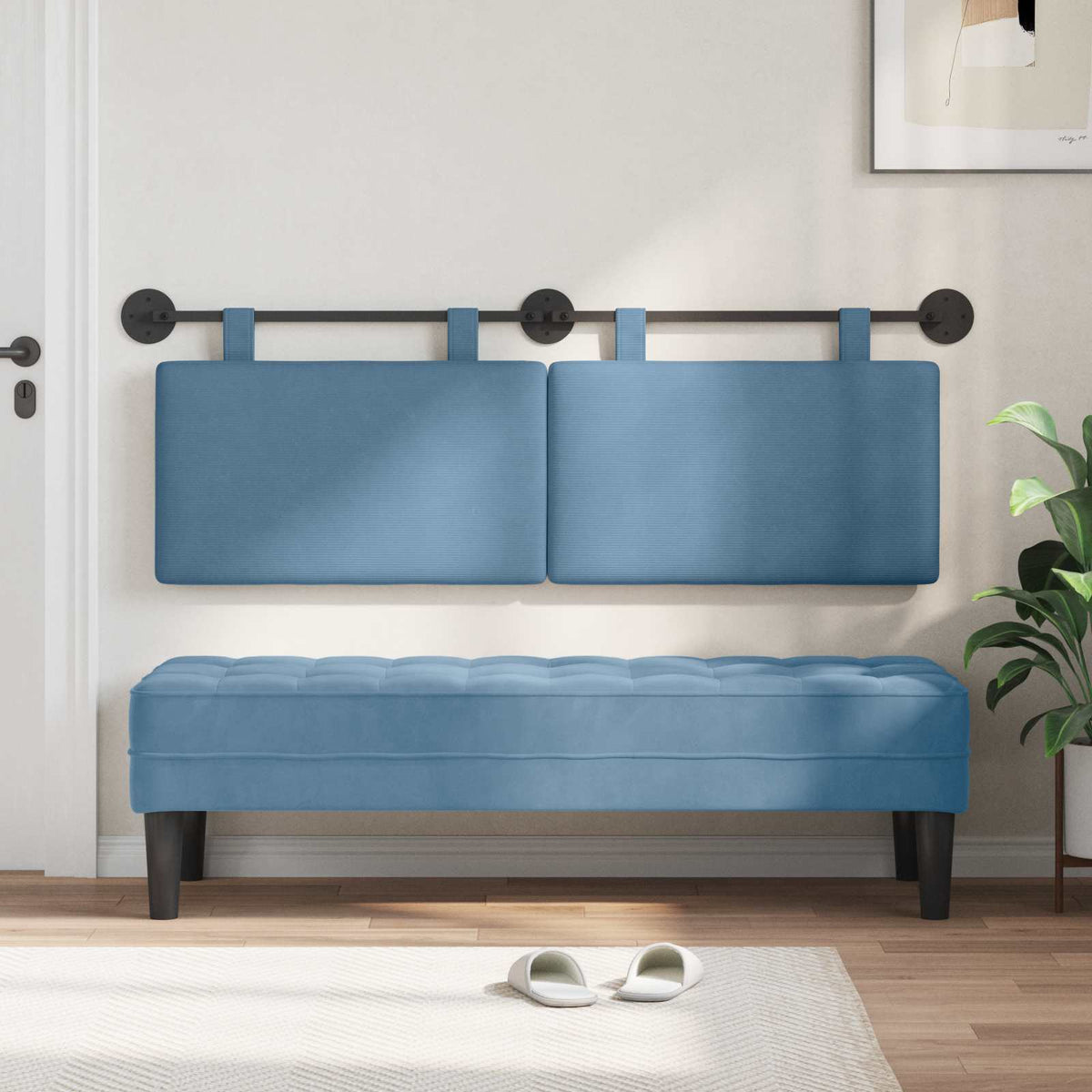 Vidaxl hangend hoofdbord blauw katoen stof