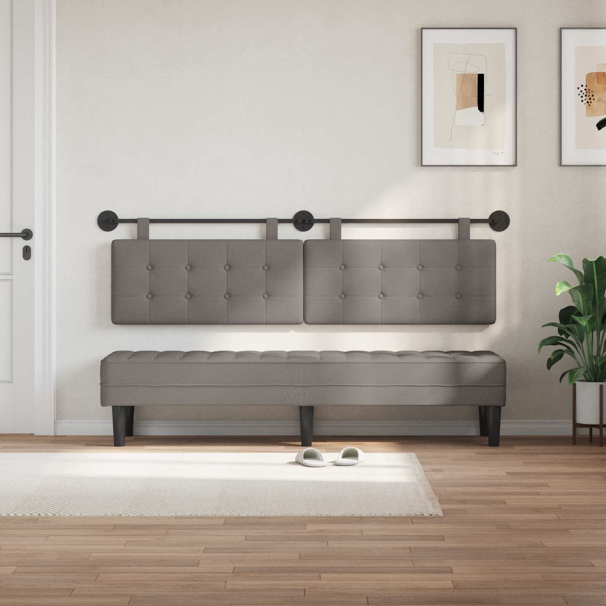 Vidaxl hangend hoofdbord taupe stof