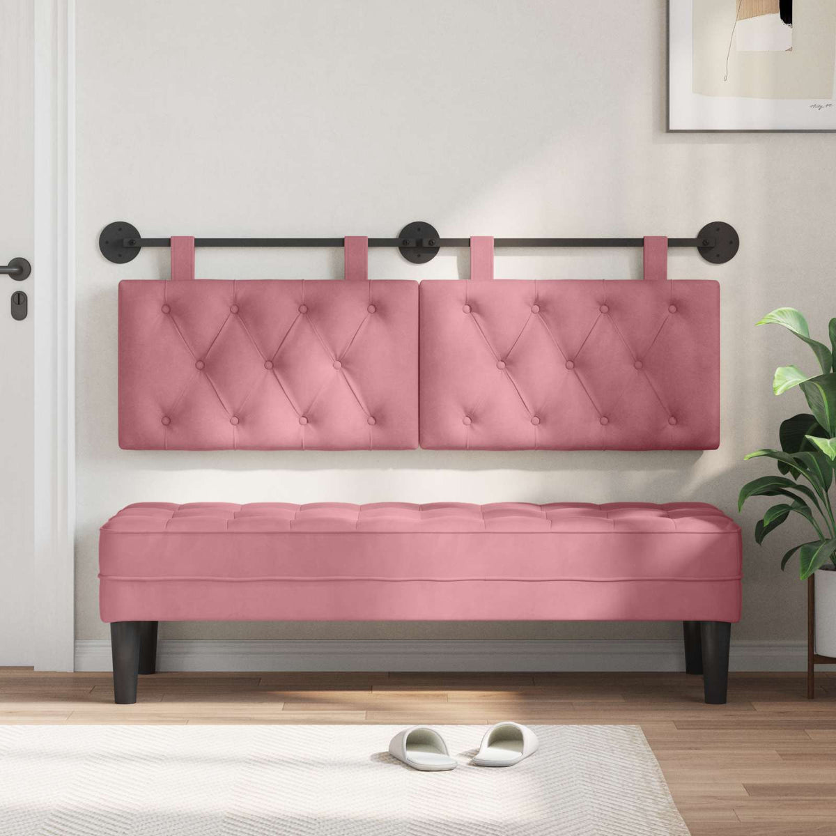 Vidaxl hangend hoofdbord roze fluweel