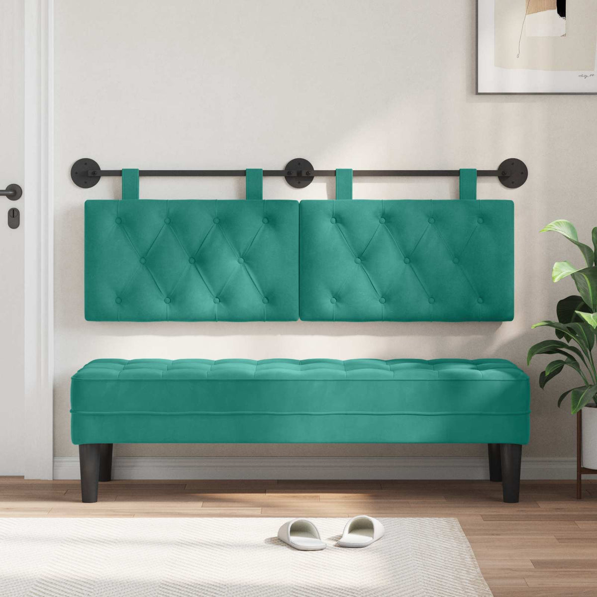Vidaxl hangend hoofdbord turquoise fluweel