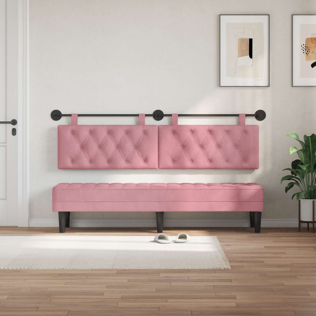 Vidaxl hangend hoofdbord roze fluweel