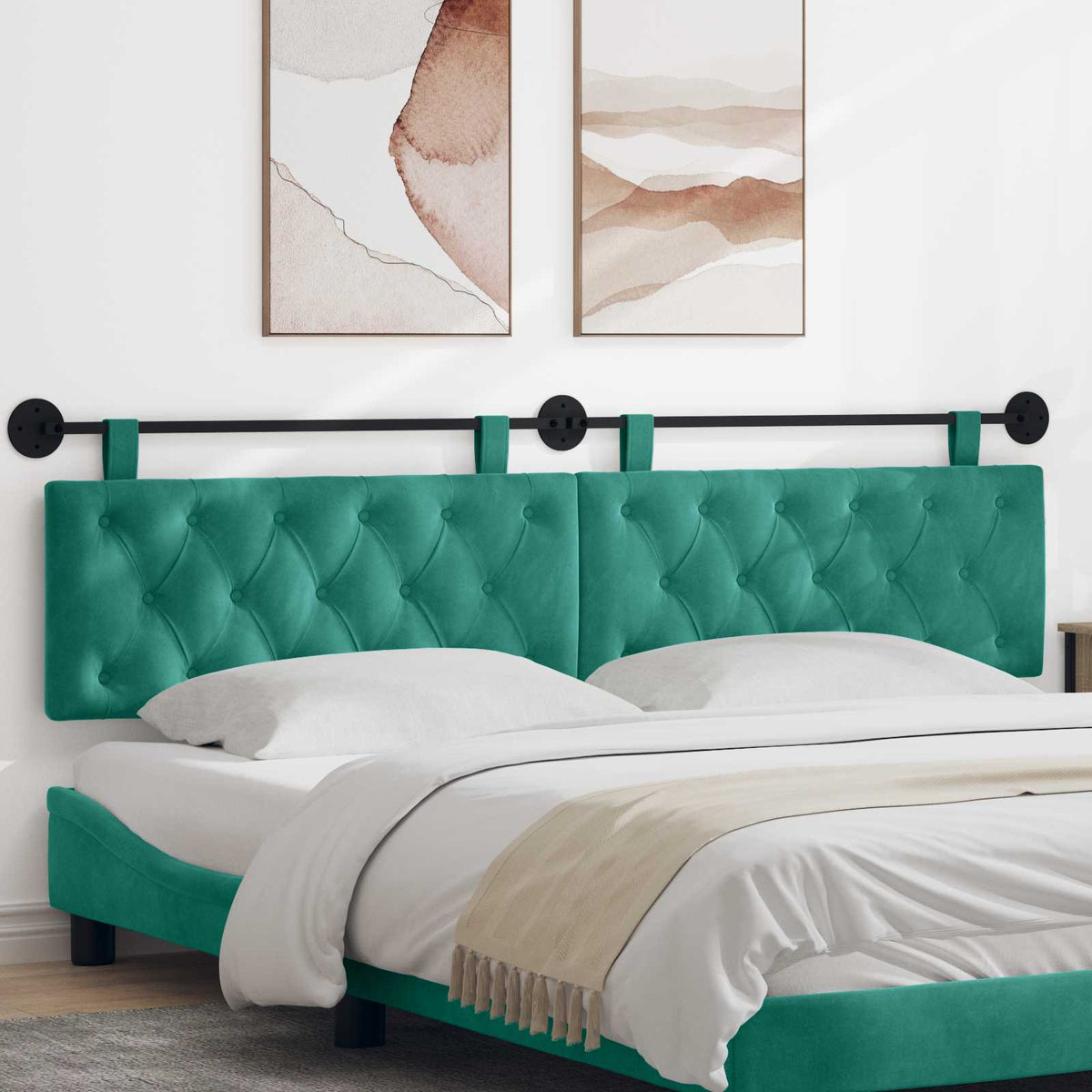Vidaxl hangend hoofdbord turquoise fluweel