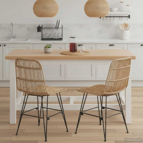 Vidaxl eetkamerstoel 2 st rattan en staal naturel 41 x 55 x 85 cm