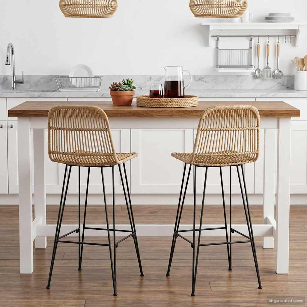 Vidaxl barkruk 2 st naturel 44 x 55 x 109 cm rattan en staal