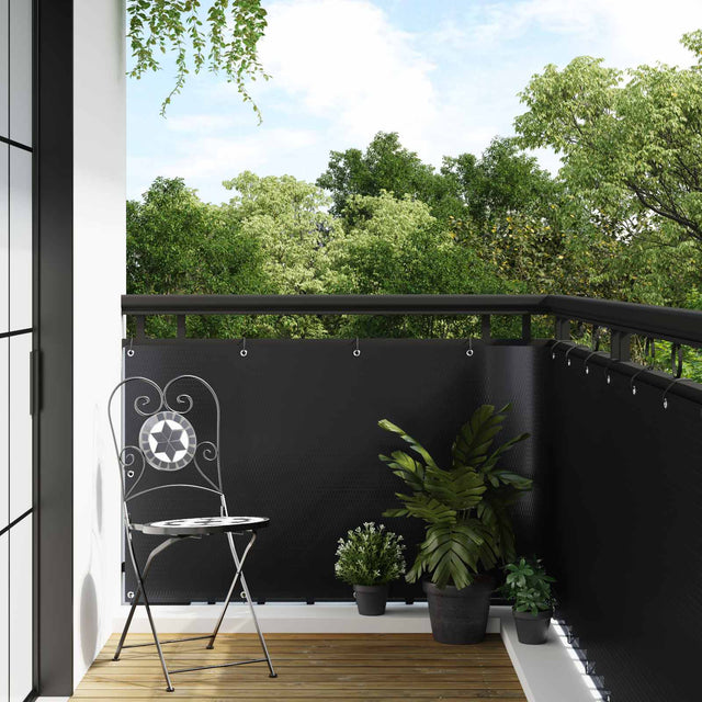 Vidaxl balkon scherm met oogjes 1000 x 90 cm poly rattan zwart