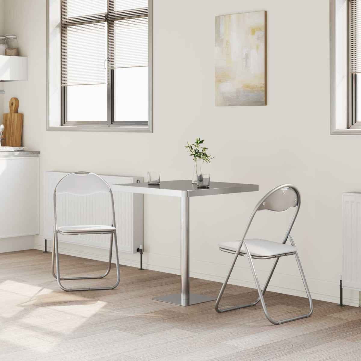Vidaxl inklapbare stoel 2 st nep leer wit en grijs 48 x 43,5 x 81 cm