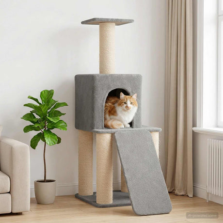 Vidaxl kattenboom met sisal krabpalen lichtgrijs 146 cm