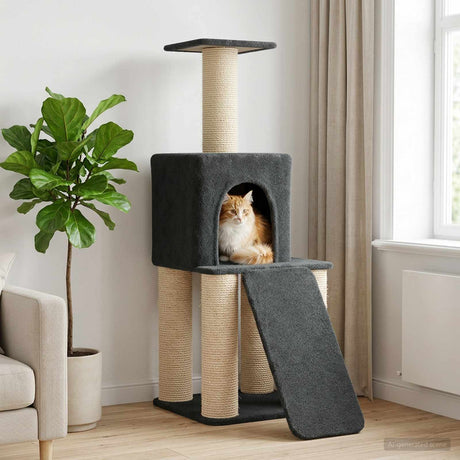 Vidaxl kattenboom met sisal krabpalen donkergrijs 146 cm