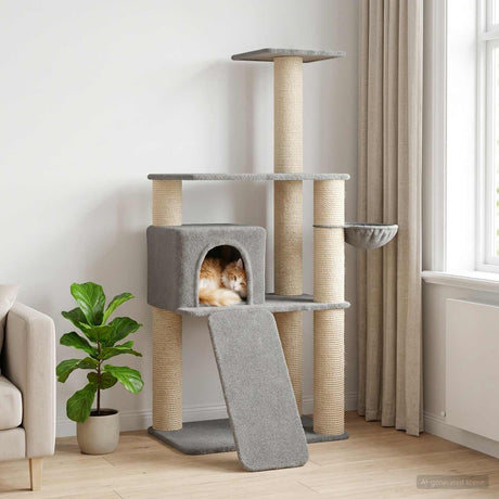 Vidaxl kattenboom met sisal krabpalen lichtgrijs 173 cm