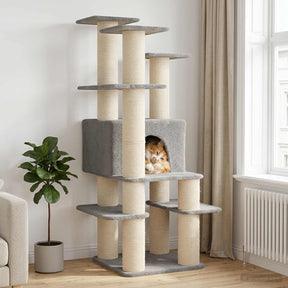 Vidaxl kattenboom met sisal krabpalen lichtgrijs 161 cm