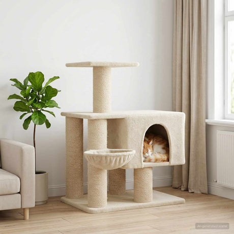 Vidaxl kattenboom met sisal krabpalen crèmekleurig 96 cm