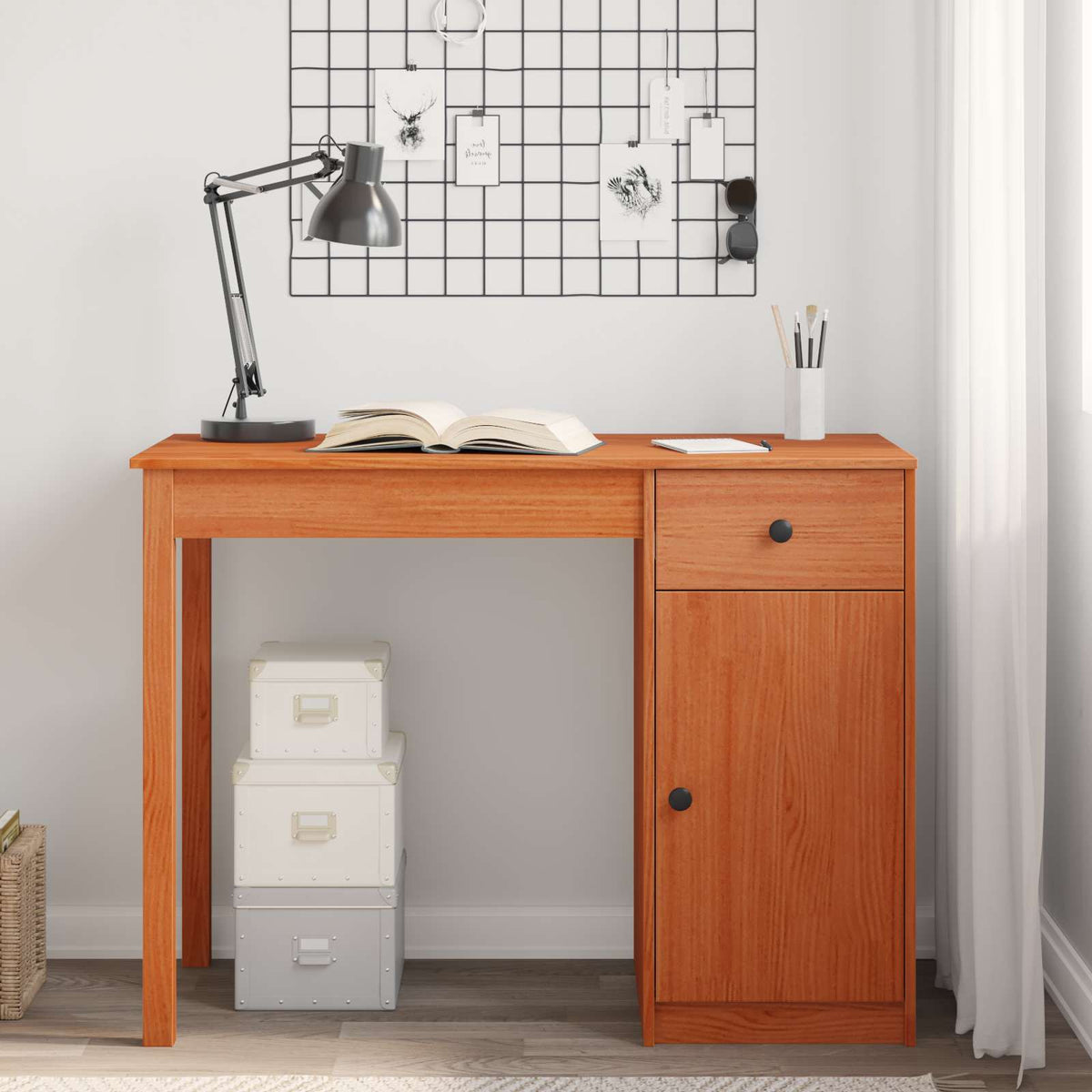 Vidaxl bureau wasbruin 100 x 50 x 74 cm massief grenenhout
