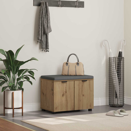 Vidaxl schoenbank met kussen artisanaal eiken 60 x 38 x 46 cm