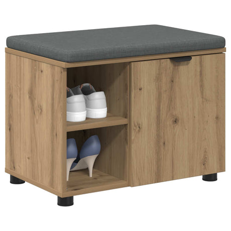 Vidaxl schoenbank met kussen artisanaal eiken 60 x 38 x 46 cm