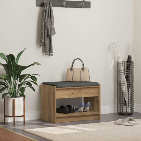 Vidaxl schoenbank met kussen artisanaal eiken 63 x 38 x 45 cm