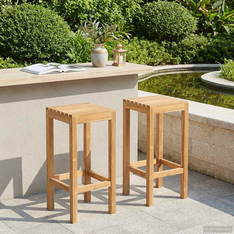 Vidaxl barkruk 2 st naturel massief teakhout