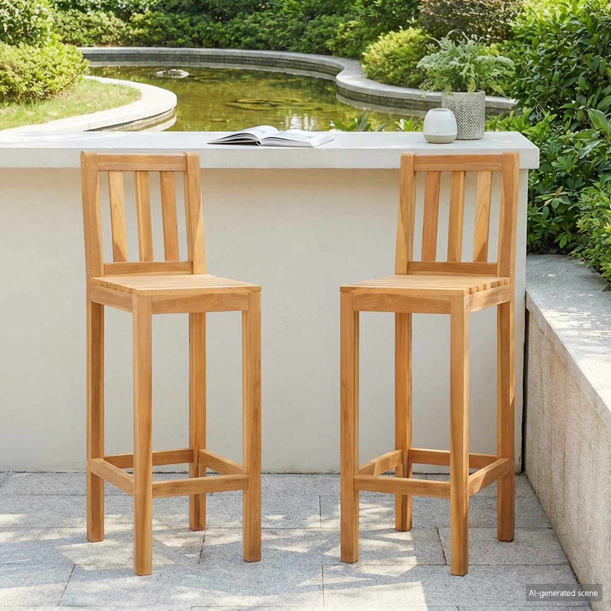 Vidaxl barkruk 2 st naturel massief teakhout