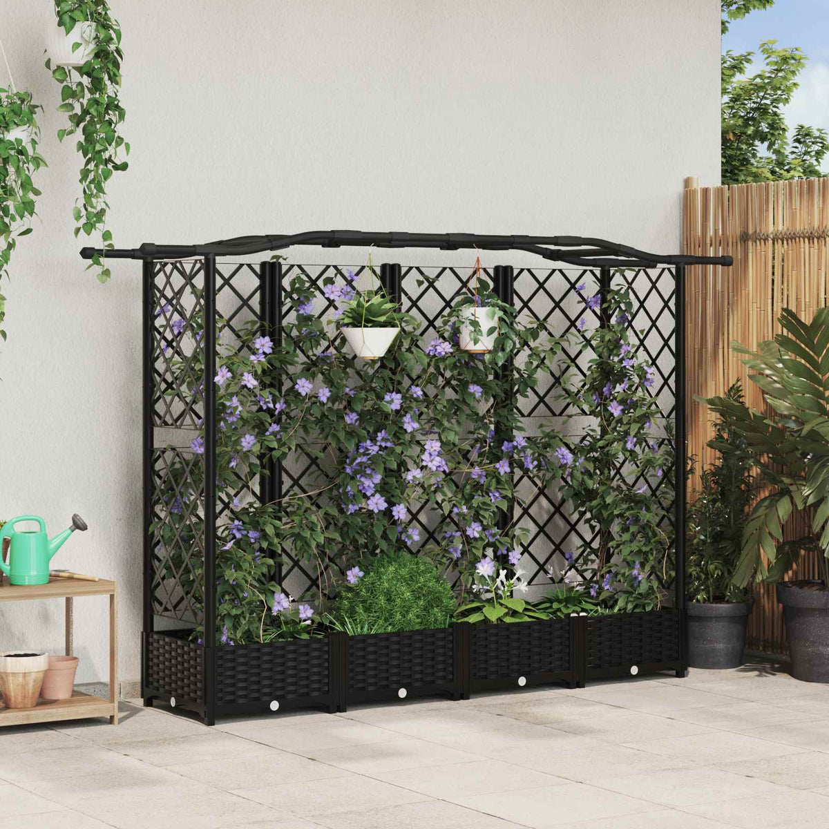 Vidaxl verhoogd bed met trellis en dak zwart 203,5 x 40 x 123 cm pp