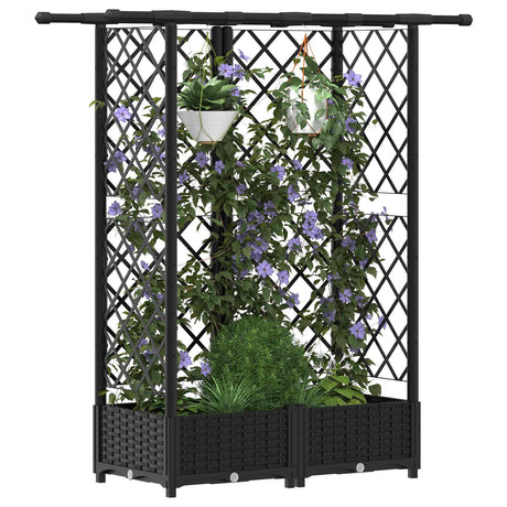 Vidaxl verhoogd bed met trellis en dak zwart 124 x 40 x 121 cm pp