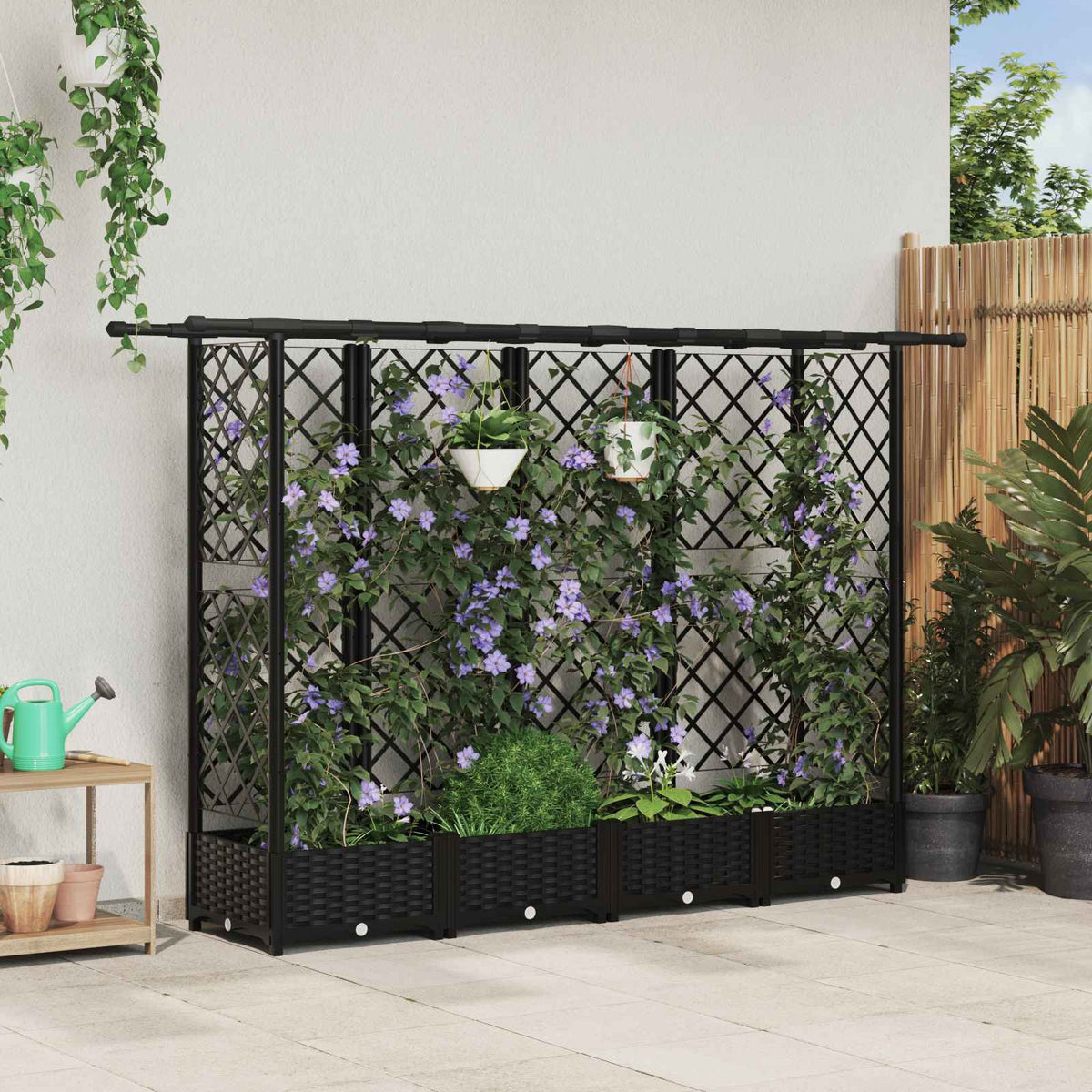 Vidaxl verhoogd bed met trellis en dak zwart 202,5 x 40 x 121 cm pp